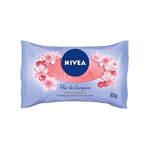 NIVEA Sabonete em Barra Flor de Cerejeira & Óleos essenciais - Limpa e cuida da pele, com óleos essenciais e glicerina, espuma cremosa, hidratação e maciez, fragrância intensa, pele perfumada - 85g