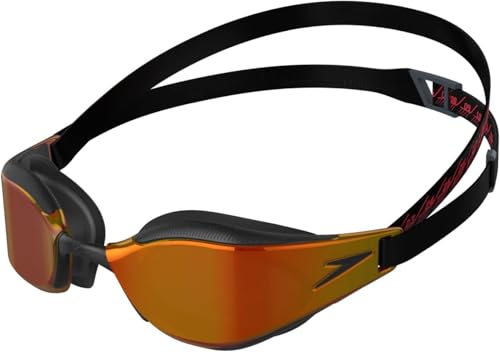 Speedo Unisex Erwachsene Fastskin Hyper Elite Schwimmbrille | Wettkampfschwimmbrille | Performance| Training| Hydrodynamisch Schwimmbrille, Schwarz/Dragon Fire/Gold, Einheitsgröße