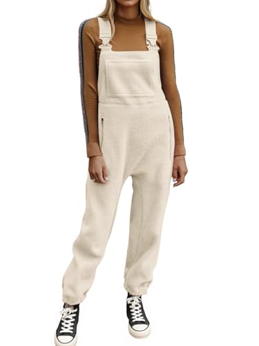 Ebifin Women's Fleece Warm Overalls Winter Loose Casual Jumpsuits with Pockets