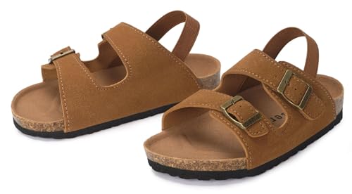 Image of ZUSERIS Kids Toddler Sandals Boys Girls Summer Slides | Soft Cork Footbed, Non-slip,Adjustable Straps,Comfort Suede Leather,Lightweight