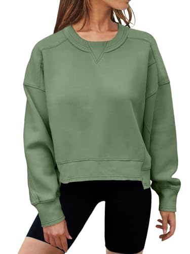 MEROKEETY Women's Oversized Cropped Sweatshirts Crewneck Trendy Workout Pullover Sweater Fall Outfits