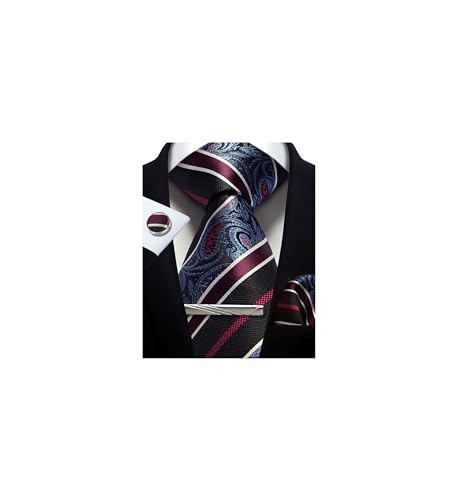 Image of Paisley Floral Mens Tie Formal Necktie Pocket Squares Ties Clips Cufflinks Classic for Men Set