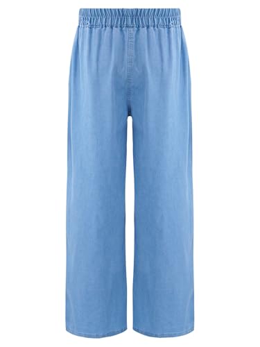 easyforever Kids Girls Casual Jeans Star Patches Wide Leg Denim Pants Elastic Waist Denim Trousers with Pockets2
