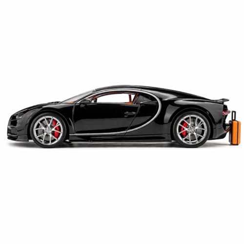 Image of Bugatti Chiron 1:24 Scale Die-Cast Car Model Black - Detachable Luggage Steering Wheel Sound Light Pull-Back Alloy Hypercar Collectible Toy