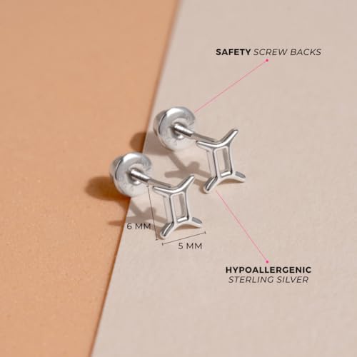 925 Sterling Silver Polished Zodiac Sign Safety Screw Back Earrings For Toddlers Little Girls and Preteens - Fun Horoscope Shaped Earrings For Young Girls - Children's Zodiac Jewelry4