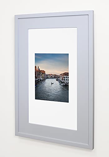 Image of 14x24 Concealed Picture Frame Medicine Cabinet without Mirror for Bathroom, Recessed in the Wall, Made in North America, Real Wood, NO MDF, Adjustable Shelves, Hidden, Light Gray