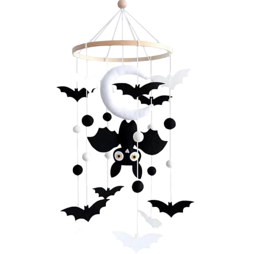 Image of Baby Mobile for Crib - Black Bats, Felt Material, Halloween Theme Handmade Plush Bats Nursery Mobile Accessory - Crib Mobile for Boys and Girls