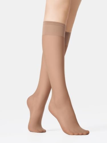 Image of leg elegant Sheer Knee High Stockings for Women, 6 Pairs Knee High Transparent Toes Nylons Pantyhose for Women