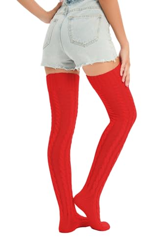 Image of YELAIVP Women's Thigh High Socks Over Knee Cable Knit Boot Stockings Winter Long Warm Leg Warmers