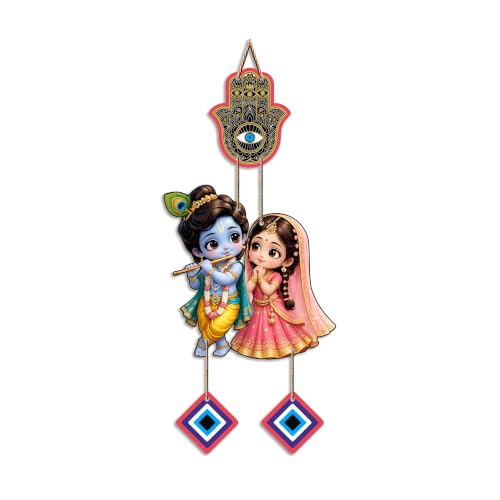 Image of Artvibes Radha Krishna Couple Evil Eye Wall Hanging for Home Entrance Door Decor | Nazar Battu Protection Hanging for Living Room Bedroom Temple | Vastu Positive Energy Decorative Gift (WH 8577N)