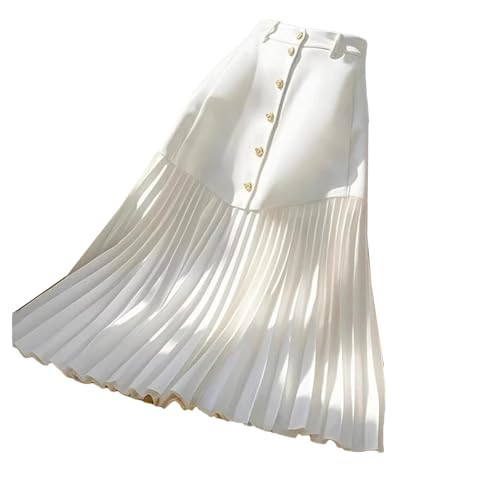 Women Elegant Patchwork High Waist A-Line Skirts Slim Office Pleated Skirts