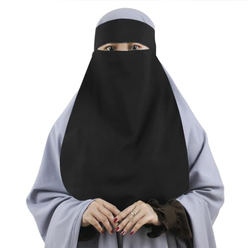 Women Full Face Niqab Muslim Islamic Opaque Hijab Veil Middle East Arab Dubai Turkey Burqa Face Cover Breathable Face Mask (Black)