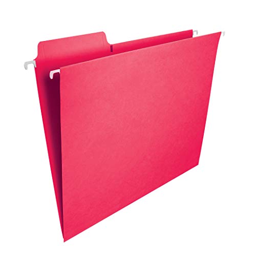 Smead FasTab Hanging File Folder, 1/3-Cut Built-in Tab, Letter Size, Red, 20 per Box (64096)