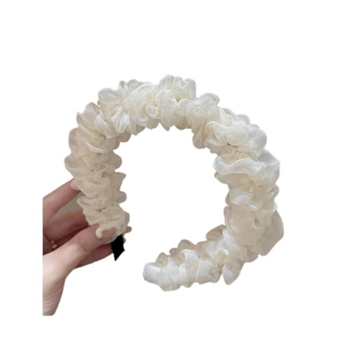 Horquilla con volantes de malla beige y diadema elegante para mujer