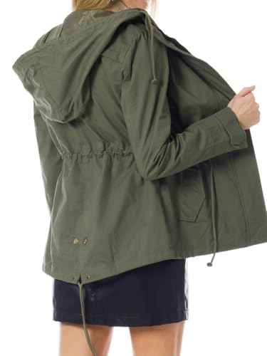 MixMatchy Women's Military Anorak Hoodie Jacket Zip Up Snap Button Safari Utility Coat Outerwear3