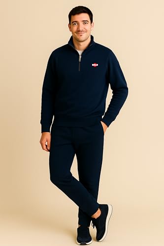Image of BOLD FITNESS Men's Half-Zip Fleece Sweatshirt | Stylish, Breathable, Quarter-Zip Pullover Full Sleeve Winter Wear.