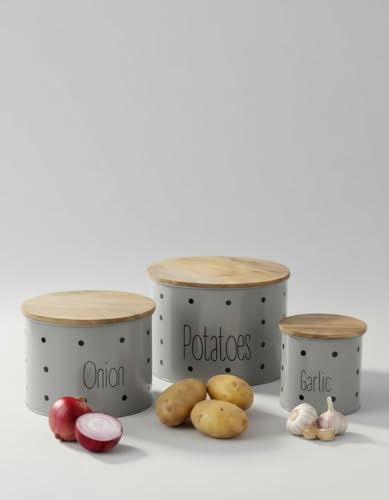 Image of Set of 3 Potato Onion & Garlic Storage Container For Kitchen | Storage Container For Kitchen Storage with Lid. (Grey)