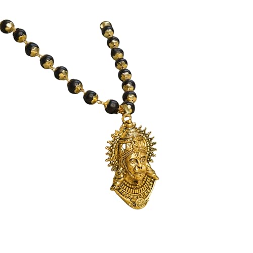 Image of Gold Plated Bajrangbali Karungali Necklace | Authentic Karungali Beads Mala for Spiritual Protection, Strength & Positivity | Handmade Necklace for Men & Women | Certification Included