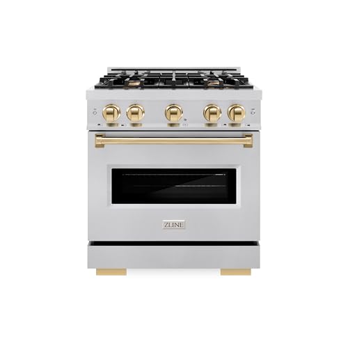ZLINE Autograph Edition 30 in. 4.2 cu. ft. Classic Dual Fuel Range with 4 Burner Gas Cooktop and Electric Convection Oven in Stainless Steel with Polished Gold Accents (CDRZ-30-G)