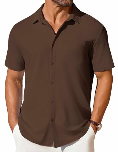 COOFANDY Men's Short Sleeve Button Down Shirt Casual Summer Beach Shirt Waffle Knit Shirts Wrinkle Free Untucked Shirt