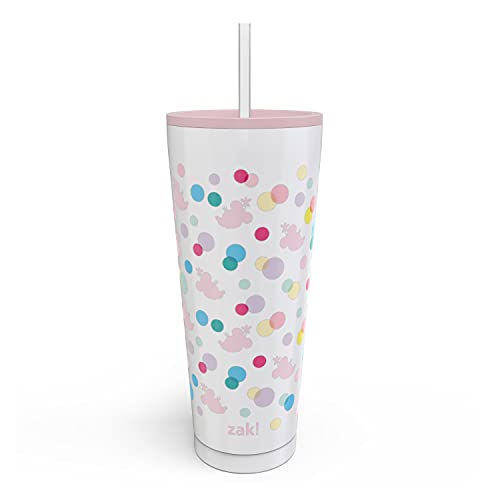 Image of Zak Designs Disney Minnie Mouse Vacuum Insulated Stainless Steel Travel Tumbler with Splash-Proof Lid, Includes Reusable Plastic Straw and Fits in Car Cup Holders (18 /8 SS, 25 oz, Dots)