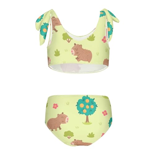 Girls Capybara with Tangerine Tree Pattern Swimsuit Two Pieces Bikini Set Bathing Suits Swimwear Crop Top Swimsuit Set2