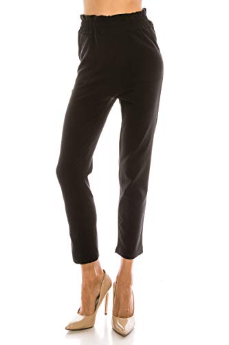 LA12ST Women's Cropped Paper Bag Waist Pants with Pockets