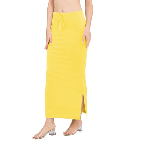 Image of DESI GIRL Satin Shimmer Stretchable Saree Shapewear Petticoat with Drawstring for Women | Mermaid fit Saree Petticoat with Side Slit for Easy Movement | Saree Shaper | Long inskirt