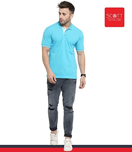 Image of Scott International Men's Regular Fit Organic Cotton Polo T-Shirt (Electric Blue with White, XL)