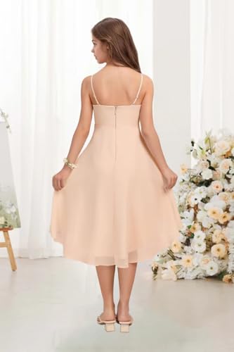Short Spaghetti Straps Chiffon Junior Bridesmaid Dress with Ruffle Hi-Lo A-Line Flower Girl Dresses for Weddings4