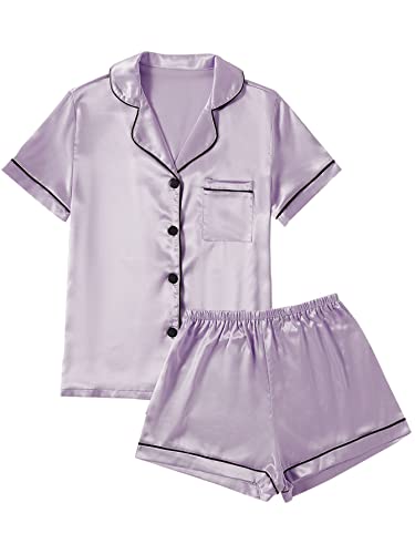 LYANER-Womens-Satin-Pajamas-Set-Short-Sleeve-Button-Shirt-Silky-Sleepwear-with-Shorts-Set-PJ