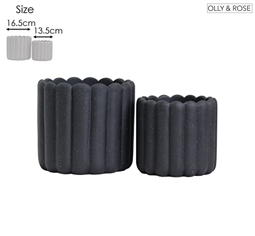 Vertical Striped Plant Pots - Charcoal Speckled Black Planters - 6.5" And 5.3" Diameter Flower Pots For Indoors And Outdoors #TOP5