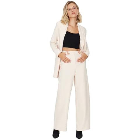 Trendyol Women's Woman Wide Leg Pants, Cream, 36 Cover