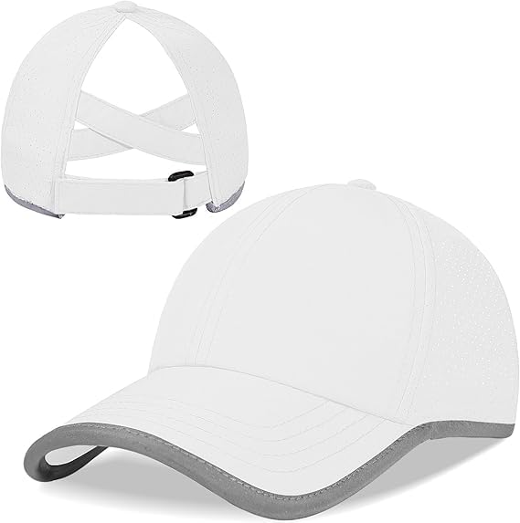 Women Criss Cross Ponytail Hat Mesh Quick Dry Baseball Cap High Messy Bun Ponycap with Reflective Brim