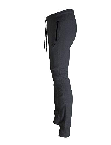 Image of Screenshot SPORTS-A4053 Mens Premium Slim French Terry Spandex Fleece Pants - Athletic Jogger Fitness Workout Gym Zipper Pockets
