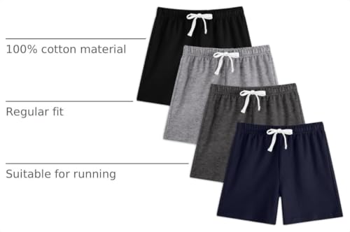 Image of 4 Pack Boys Toddler French Terry Cotton Shorts with Drawstring for Kids