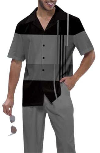 TIFIYA Men's Short Sleeve 2 Piece Leisure Suits,Shirts and Pants Set,Fashion Gentleman Attire Outfits S-5XL