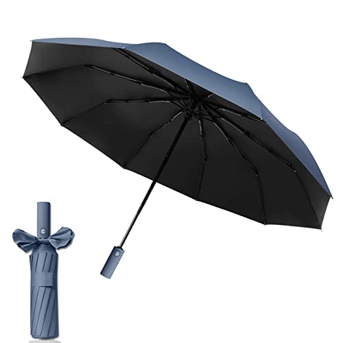 Parapluie Coupe Vent, Parapluie Pliant à Ouverture Automatique, Parapluie de Protection Solaire Portable avec Sac Parapluie, Bleu Marine