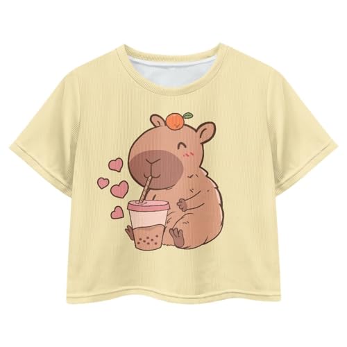 Girls Crop Tees Crew Neck Casual Short Sleeve T Shirts Kids Loose Soft Comfortable Tees Blouses Shirt for Little Girl2