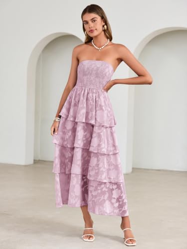 Image of Simplee Womens Summer Strapless Maxi Dress 2026 Boho Floral Off Shoulder Wedding Guest Dresses Tiered Beach Long Sundress