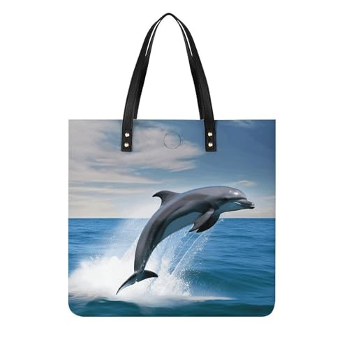 Jumping Up Dolphins Large Leather Handbags Women Fashion Handbag Multifunctional Travel Bag It Is A Great Gift for Mothers, Teachers, Friends, Bridesmaids