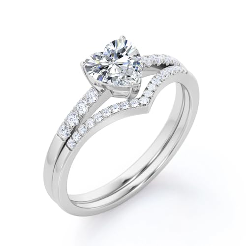 Heart Shaped Moissanite Wedding Ring Sets for Women 1.52 Carat (ctw) Bridal Sets Wedding Rings 10K 14K 18K Gold Platinum Plated Silver Wedding Band Set
