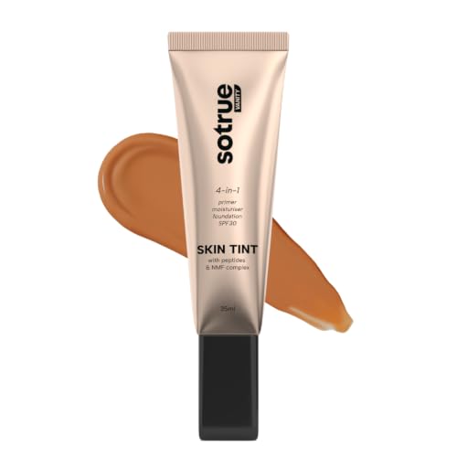 Image of SOTRUE Skin Tint with SPF30| 4-in-1 Primer, Moisturizer, Foundation & Sunscreen | Light to Medium Coverage, Dewy Glow Finish | Hydrating Formula with Collagen Peptide, NMF Complex & Vitamin E | 35ml - Hazelnut