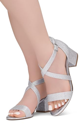 Image of Shoe Land SL-LESSA Women's Low Heels Open Toe Dress Heeled Sandals Cross Ankle Strap Chunky Block Short Heel Pumps Shoes for Office Prom Wedding Party
