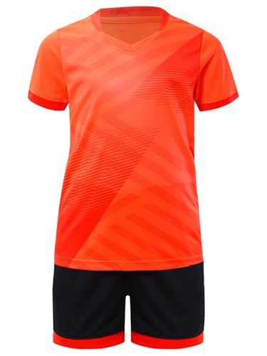 Kids Sport Shorts Sets Boys Soccer Jersey T-shirt With Shorts Set Football Sports Uniform Jersey Training Suits Orange 9-10 Years3