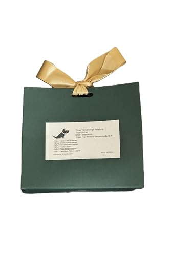 Premium Hundeleckerli Geschenkbox, 6 Sorten Fleisch & Fisch Würfel, Luftgetrocknet, Festliche Grüne Box mit Goldschleife, 36 Stück Naturbelassen, Hunde
