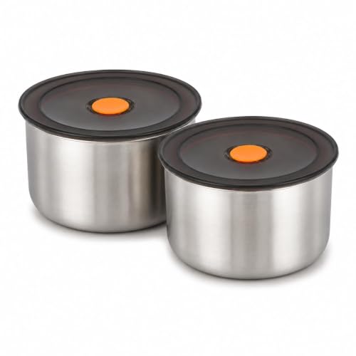 Image of KOMUEE ELEGAR Round Stainless Steel Food Container 50ML | Airtight Silicone Cover | Leak-Resistant Reusable Storage Bowl for Kitchen, Refrigerator, Snacks & Leftover Food (2 pcs food box)