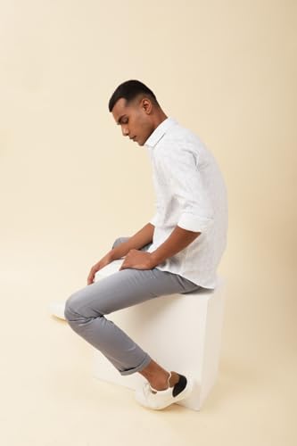 Image of Turtle Men 100% Cotton Slim Fit White Printed Casual Shirt
