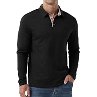 Sailwind Men's Cotton Polo Shirts Long Sleeve Casual Shirts Classic Collared Golf Shirt with Pocket Black