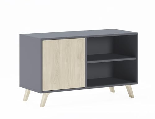 Skraut Home | Mueble de TV para Salón | 57 x 95 x 40 cm | Indicado para TV de 32/40' | Modelo Wind 100 | Gris | Puerta Abatible Color Puccini